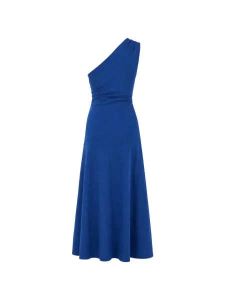 Rochie maxi Farm Rio cu broderie cu un umăr gol albastru