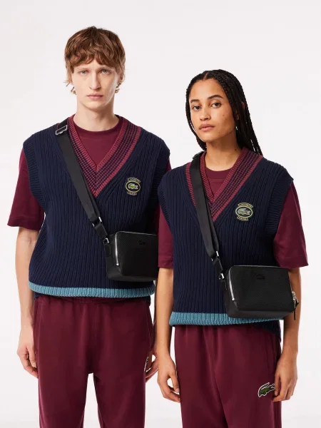 Кожаная сумка через плечо Lacoste черная