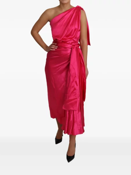Rochie maxi Dolce & Gabbana drapată cu un umăr gol roz
