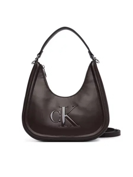 Calvin Klein Дамска чанта Bold Ck Small Crescent Bag Тъмнокафяв
