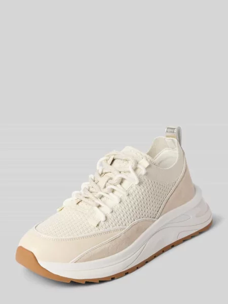 Sneakersy z fakturowanym wzorem i wiązaniem Marc Cain Bags & Shoes białe