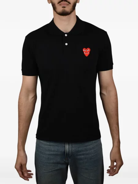 Поло тениска Comme Des Garçons Homme бродирана със сърца черно
