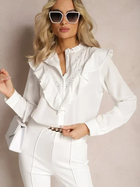 Camasa cu Volane si Insertii din Dantela Eletoma alba