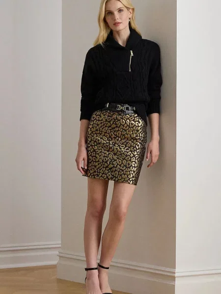 Lauren Ralph Lauren spódnica z bawełną czarny mini ołówkowa złota