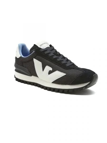 Emporio Armani Sneakers cu adaos de piele negru
