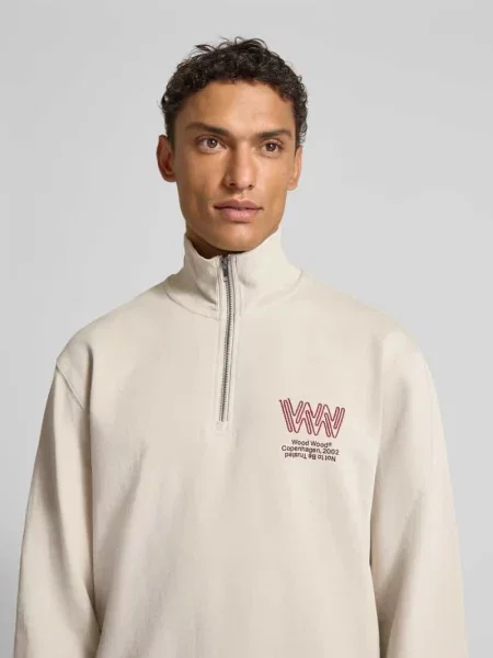 Bluza o kroju regular fit z kołnierzem i zamkiem błyskawicznym model ‘Jack’ Wood Wood beżowa