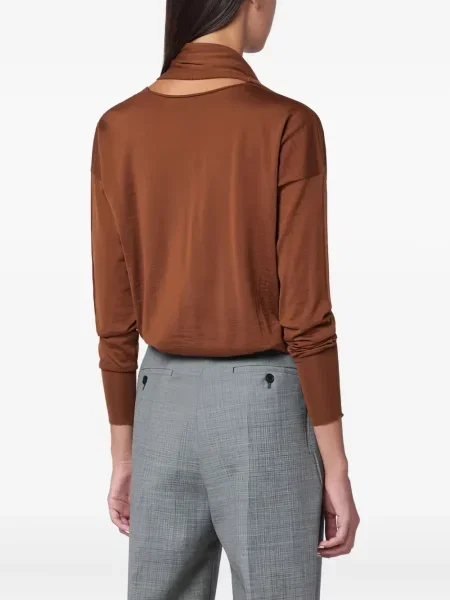 Bluză Roberto Collina cu decolteu în V maro