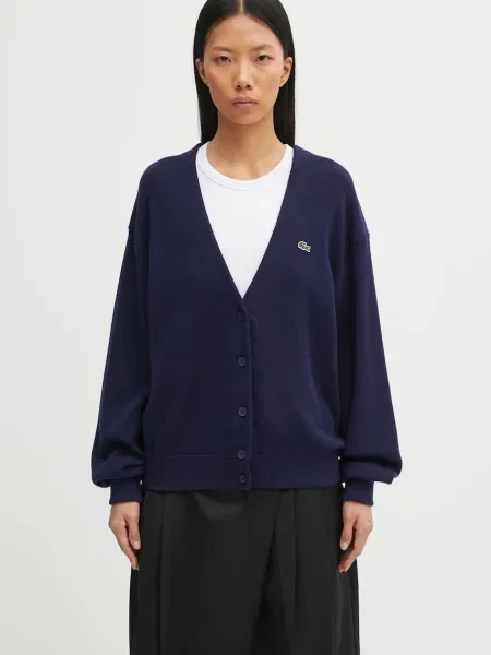 Lacoste cardigan din amestec de lână bleumarin light
