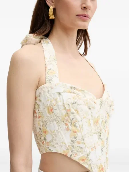 Top Bardot cu gât halter alb