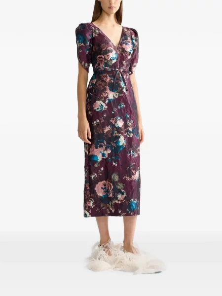 Rochie midi Erdem din satin cu model floral violet