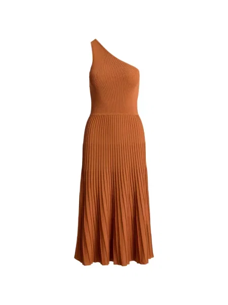 Rochie midi Lauren Ralph Lauren cu un umăr gol maro