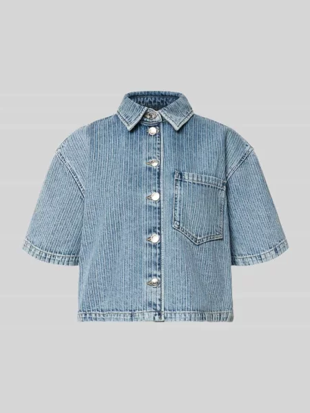 Bluzka z krótkim rękawem o kroju relaxed fit z denimu Hugo niebieska