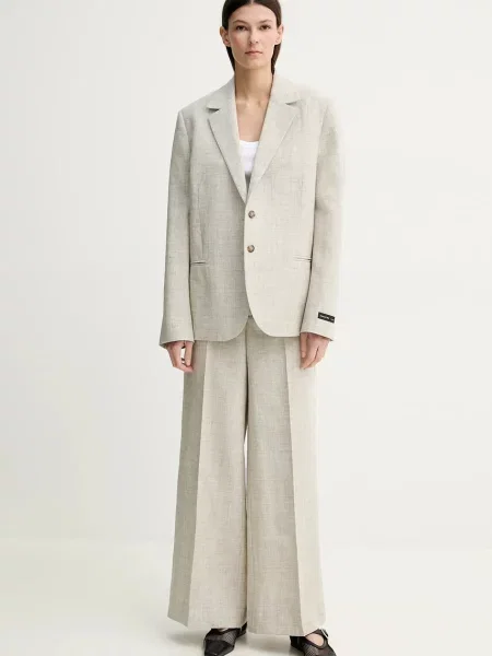 Herskind spodnie z domieszką lnu Poppy szerokie high waist beżowy