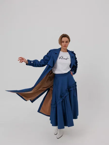 Тренч Alnest бавовна/поліестер синій