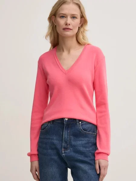 Пуловер United Colors of Benetton от лека материя розово
