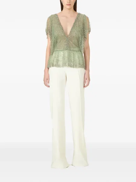 Cu peplum top Costarellos de cristal verde