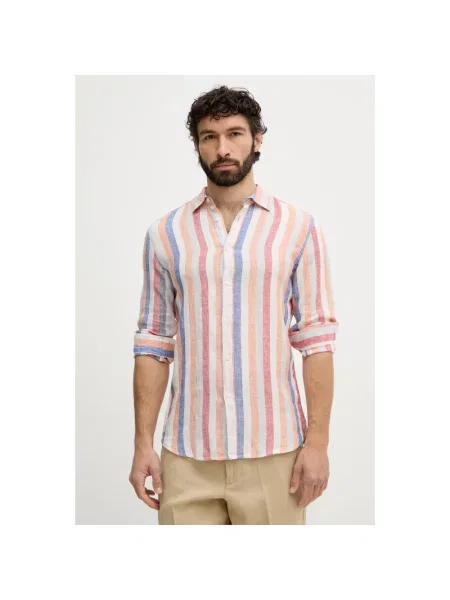United Colors of Benetton koszula lniana pomarańczowa