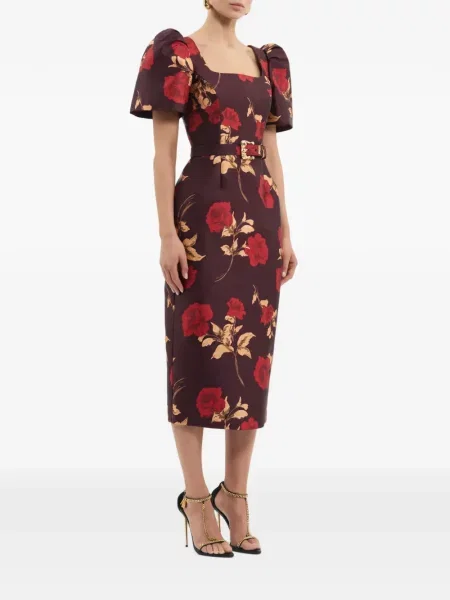 Scurt rochie midi Rebecca Vallance cu mâneci scurte maro
