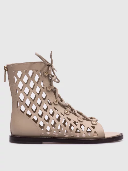 Кожаные ботинки Christian Dior на шнуровке с открытым носком бежевые