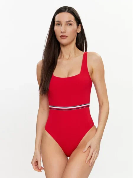 Суцільний купальник Tommy Hilfiger з квадратною горловиною One Piece первинний червоний