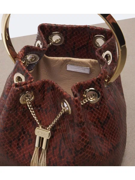 Usnjena torbica Jimmy Choo s kačjim vzorcem rjava