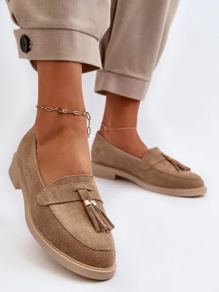 Мокасини Zazoo с плосък ток бежово