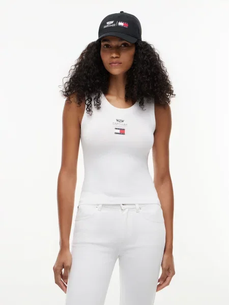 TOMMY HILFIGER Top krvavo červená / čierna biela