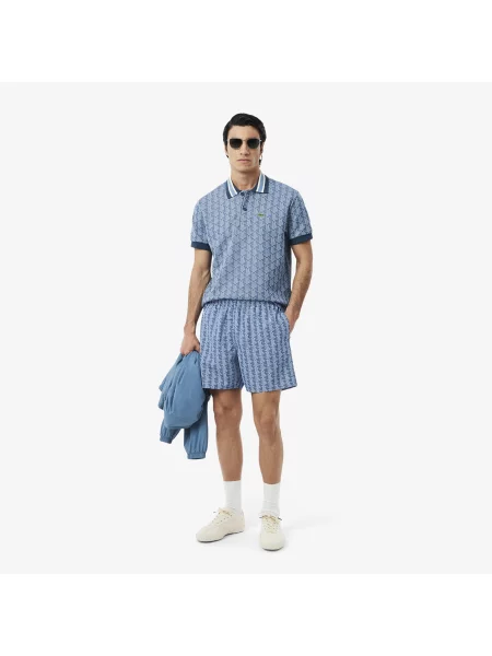 Lacoste Kąpielówki Z Nadrukiem Monogramu niebieskie