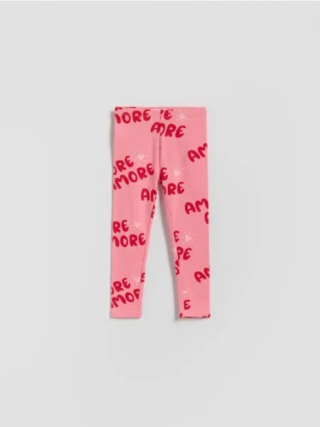 Reserved legginsy z nadrukiem różowy