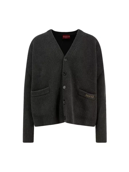 Dzianinowy kardigan Gucci z dekoltem w serek szary