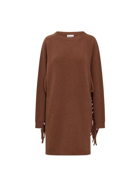 Sukienka dzianinowa Semicouture wełniana prążkowana brązowa