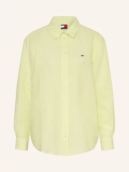 Tommy Jeans Košile S Lnem neonově zelená bílá