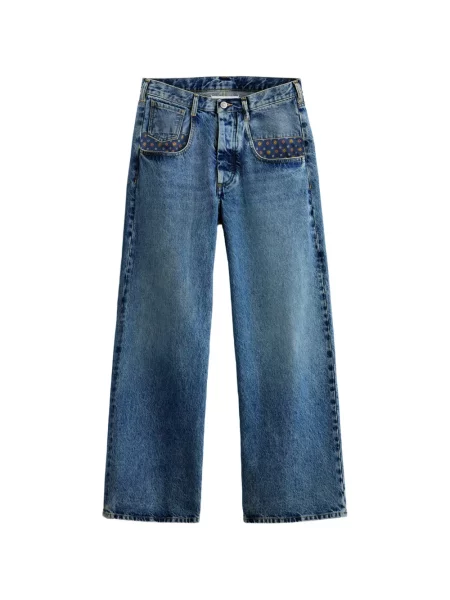 Blugi drepți Maison Margiela cu model paisley albastru