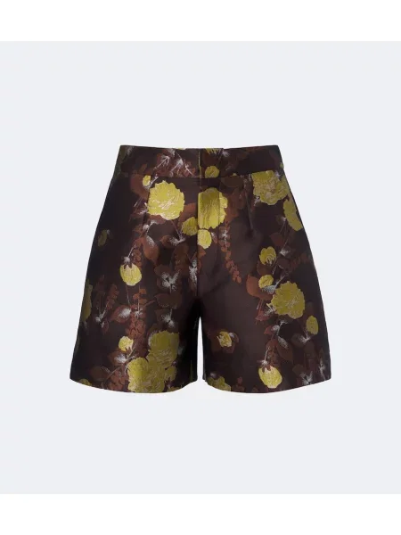Pantaloni scurți La Doublej cu model floral din jacard maro