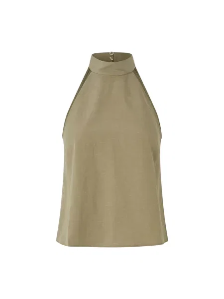 Lniany top Samsoe Samsoe bez rękawów zielony