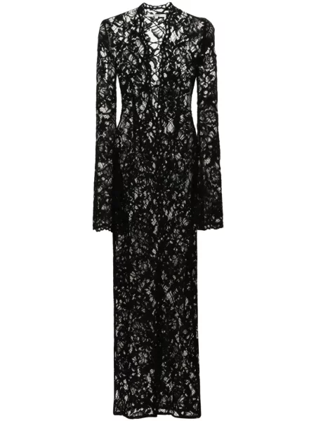 Rochie midi Manuri din dantelă până la genunchi de costum negru