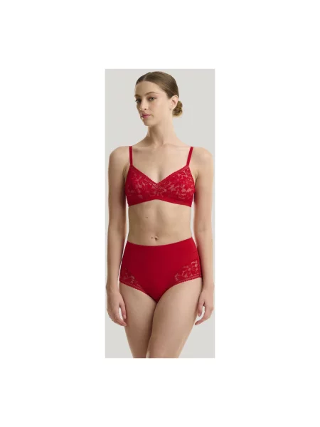 Slipy Wolford z wysoką talią koronkowe czerwone