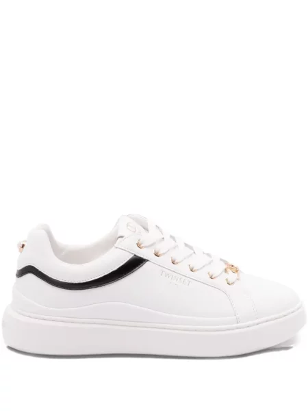 Sneakerși Twinset cu șireturi din piele alb