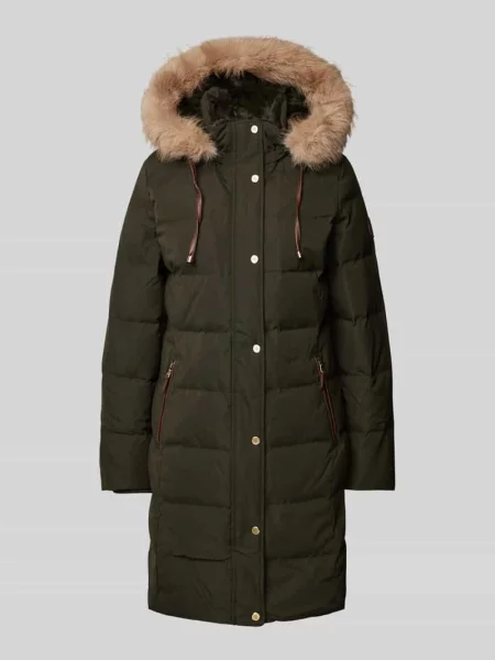 Płaszcz pikowany z kapturem i obszyciem z ozdobnego futra Lauren Ralph Lauren