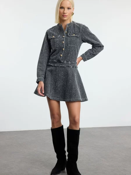 Obleka denim obleka Trendyol siva