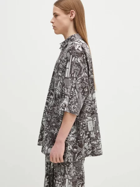 Сорочка Marcelo Burlon Aop Mech Bowling Shirt Dark Grey Medium relaxed класичний комір сірий