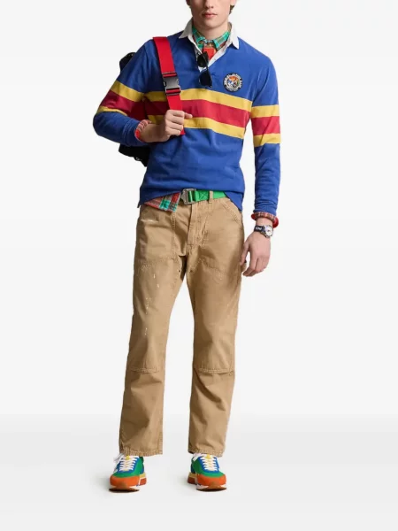 Кожена карирана поло тениска Polo Ralph Lauren бродирана бяло