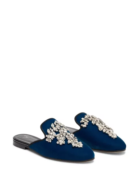 Papuci tip mules Giuseppe Zanotti de catifea de cristal albastru