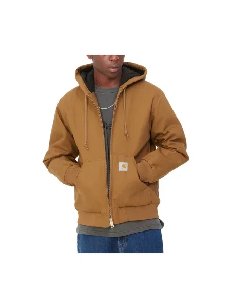 Kurtka Carhartt Wip z kapturem z logo brązowa