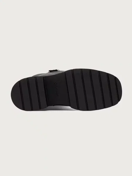 Calvin Klein csizma platformos női bőr CHUNKY HIGH BOOT LTH HDW fekete