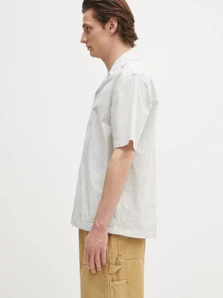 Norse Projects koszula Mads Poplin Stripe SS relaxed z kołnierzykiem klasycznym biały