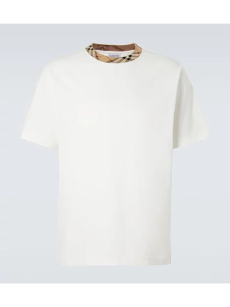 Tricou Burberry în carouri din jerseu alb