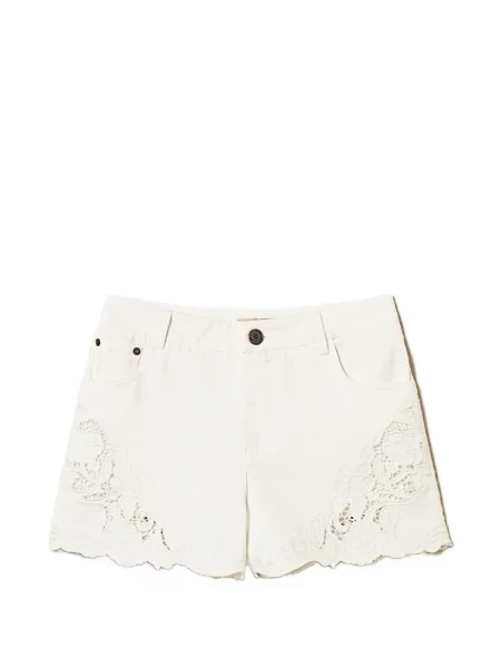 Pantaloni scurți Twinset din dantelă alb