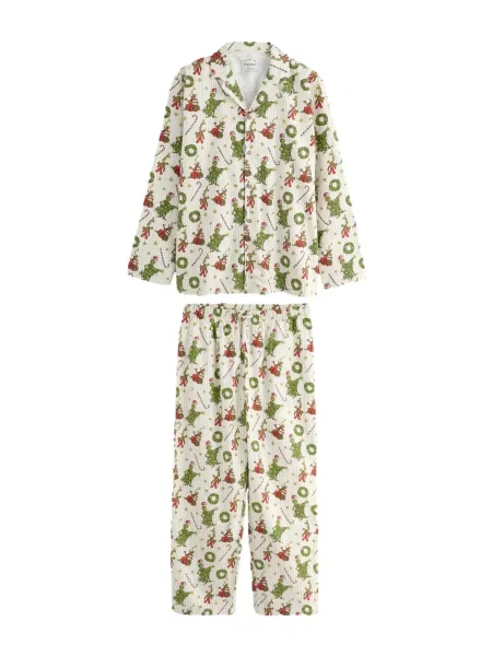 Next Pijama lungă crem / maro / verde roșu