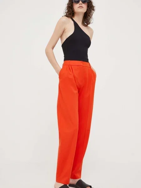 Samsoe Samsoe pantaloni femei drept high waist portocaliu